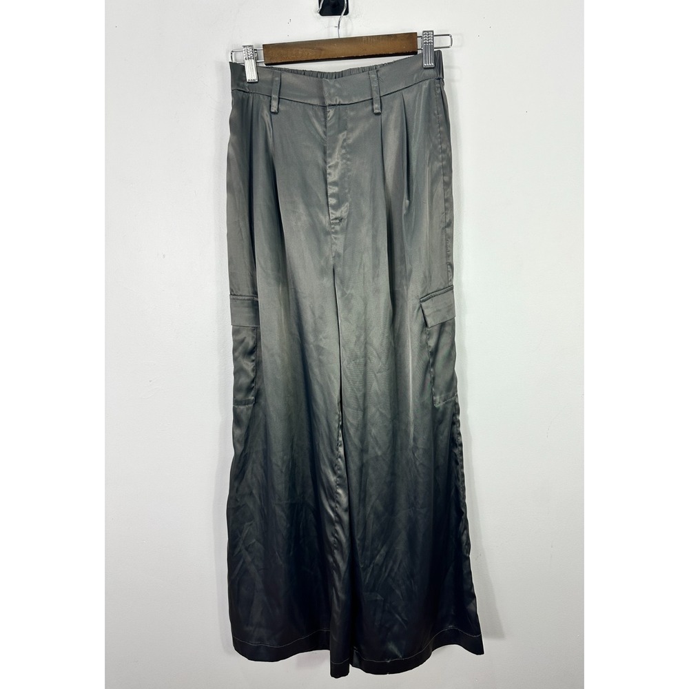 Walter Baker Gray Satin Cargo Wide Leg Pants Women's Small High Rise Pull On